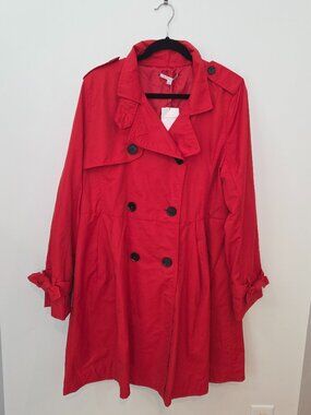 Gap Rocket Red Pleated Trench Coat Double Breasted Size L NWT